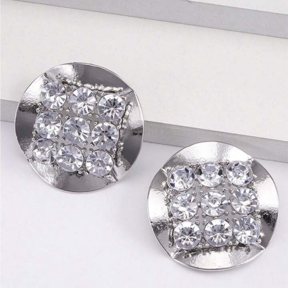 Luxury Silver Round Crystal Statement Earrings - Picture 7 of 15